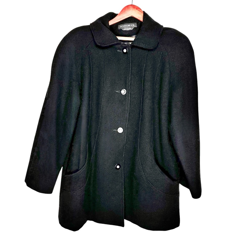 VINTAGE 100% Wool Mid-Length Coat Black Women's Sz XL Donny Brook Made In Russia